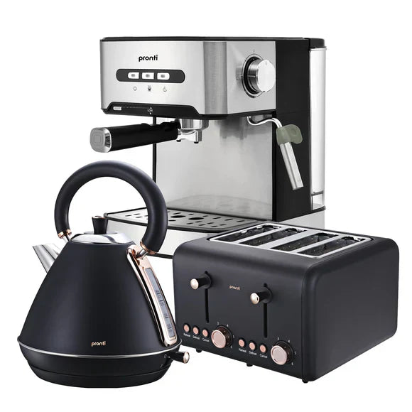 toaster, kettle, coffee machine set