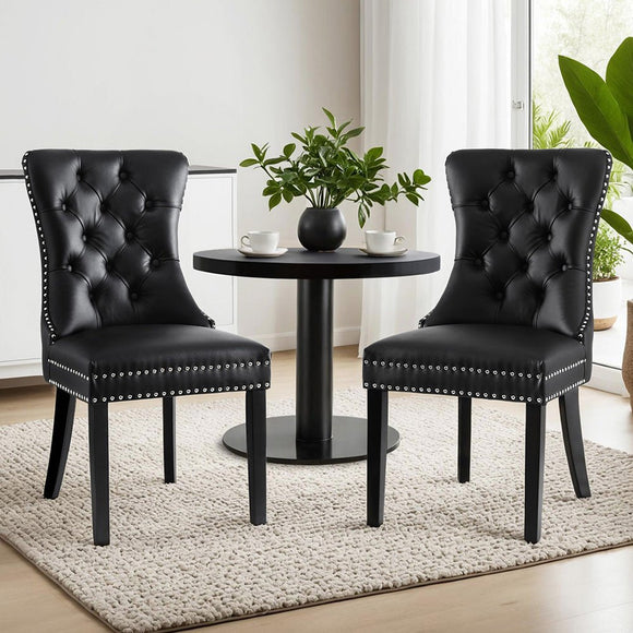 1 Set of 2 Artiss Dining Chairs Black Leather - RnR Galore