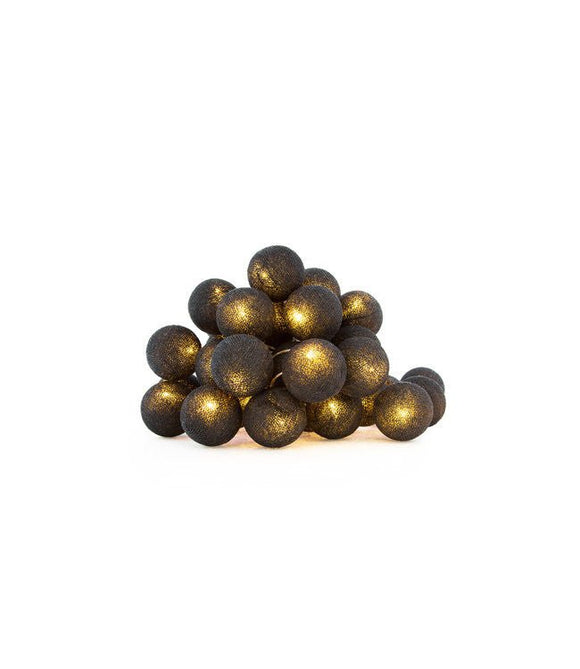 1 Set of 20 LED Black 5cm Cotton Ball Battery Powered String Lights Christmas Gift Home Wedding Party Bedroom Decoration Outdoor Indoor Table Centrepiece - RnR Galore