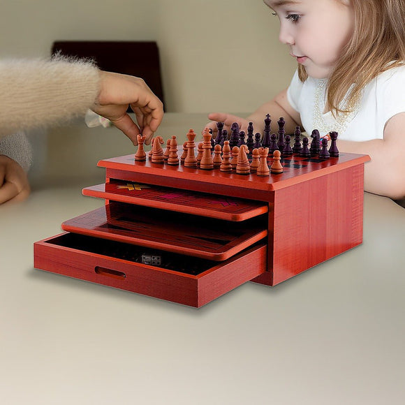 10 in 1 Wooden Chess Board Games Slide Out Checkers House Unit Set - RnR Galore