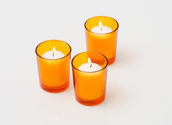 10 Pack Orange Glass Votive Tealight Candle Holders House Party Centerpiece Xmas Wedding Decor Glass Candlestick Party Decorations Bridal Baby Shower Event - RnR Galore