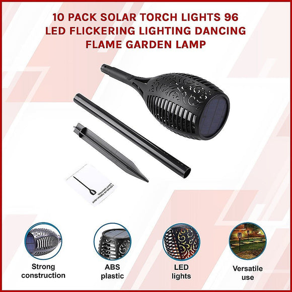 10 Pack Solar Torch Lights 96 LED Flickering Lighting Dancing Flame Garden Lamp - RnR Galore