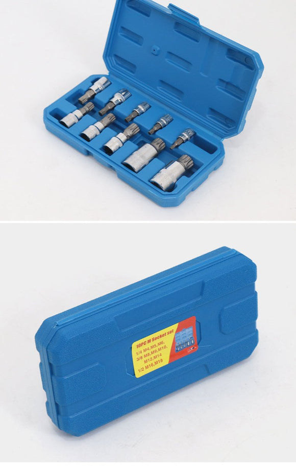 10 - Piece M - Type Spline Bit Socket Set - Chrome Steel, Polished & Quenched for Durability with Storage Case(blue) - RnR Galore