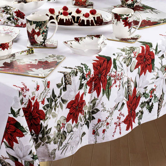 100% Cotton Ashdene Poinsettia Festive Christmas Holiday Tablecloth 150 x 300 cm - RnR Galore