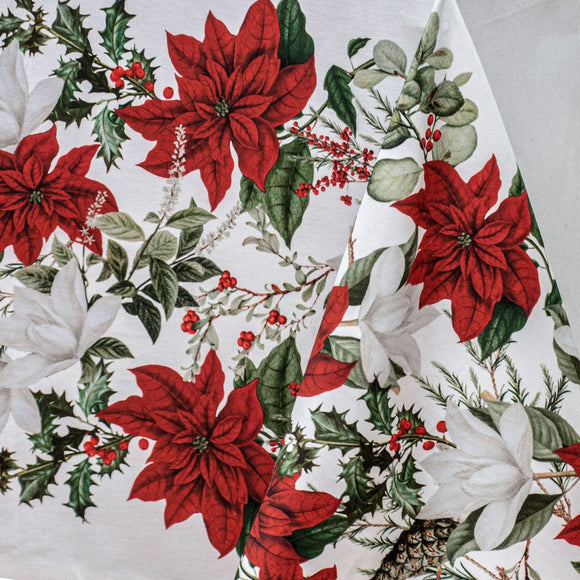 100% Cotton Ashdene Poinsettia Festive Christmas Holiday Tablecloth 150 x 300 cm - RnR Galore