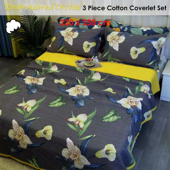 100% Cotton Coverlet Set Embroidered Orchid Queen - RnR Galore