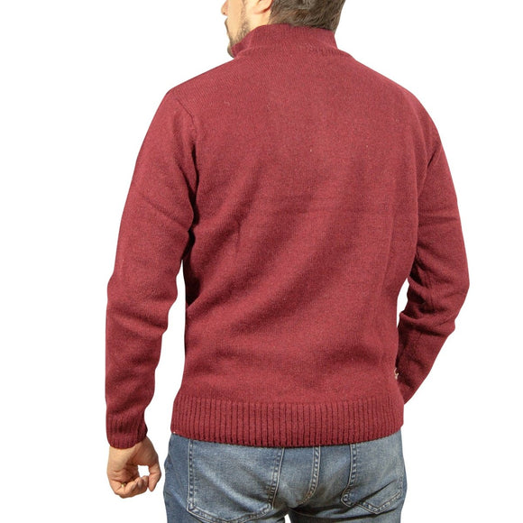 100% SHETLAND RAGG WOOL Half Zip Up Knit JUMPER Pullover Mens Sweater Knitted - Burgundy - XL - RnR Galore