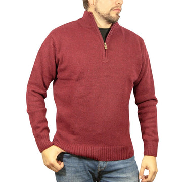 100% SHETLAND RAGG WOOL Half Zip Up Knit JUMPER Pullover Mens Sweater Knitted - Burgundy - XL - RnR Galore