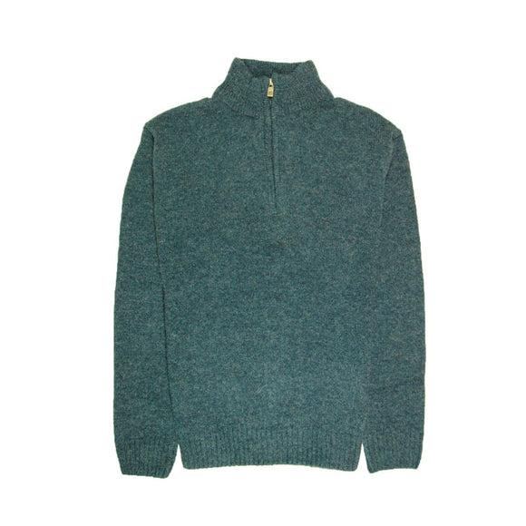 100% SHETLAND RAGG WOOL Half Zip Up Knit JUMPER Pullover Mens Sweater Knitted - Sherwood - L - RnR Galore