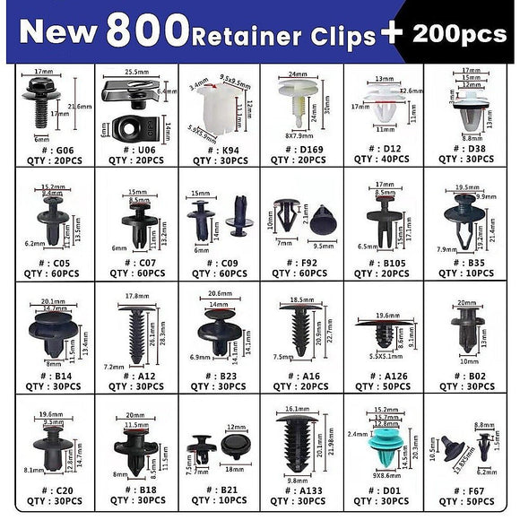 1000PCS Car Retainer Clips Auto Fasteners Push Trim Clips Pin Rivet Bumper Kit - RnR Galore