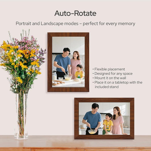 10.1 Inch Digital Picture Frame - 1280 * 800 HD WiFi Enabled with Load from Phone Capability, 32GB Memory Touch Screen Photo Display Brown - RnR Galore