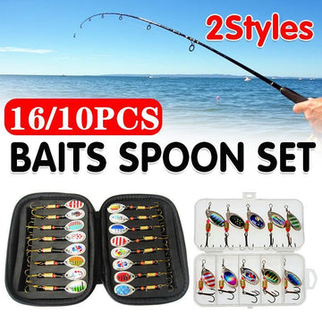 10/16PCS Fishing Lure Spinners Baits Spoon Set with Tackle Bag Trout Bass Tackle - A(16PCS) - RnR Galore