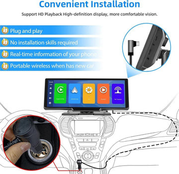 10.26" 4K Dash Cam Car Stereo For Apple Carplay & Android Auto GPS Rear Camera - RnR Galore