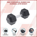 10KG Commercial Rubber Hex Dumbbell Gym Weight - RnR Galore