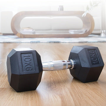 10KG Commercial Rubber Hex Dumbbell Gym Weight - RnR Galore