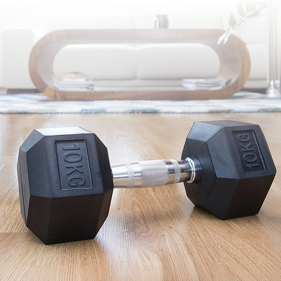 10KG Commercial Rubber Hex Dumbbell Gym Weight - RnR Galore