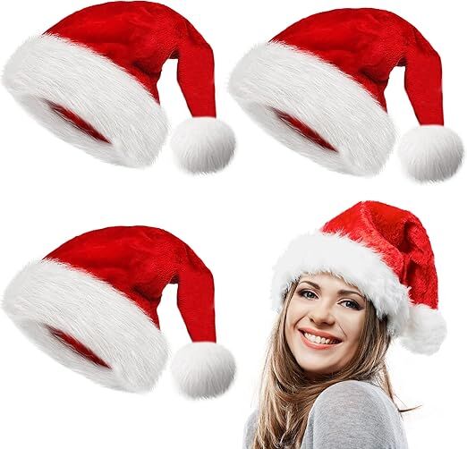 10Pack Christmas Santa Hats for Adults - Extra Thicken Velvet Santa Claus Hats for Women Men Fluffy Plush Xmas Hats Christmas Party Supplies New Year's Eve Party Hats for Adults Teenagers - RnR Galore
