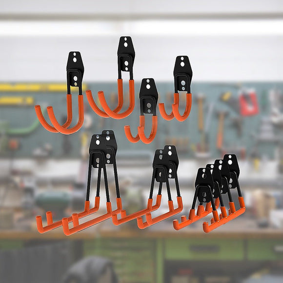 12 - Pack Wall Mount Garage Hooks Tool Storage Workshop Organiser Heavy Duty Steel - RnR Galore