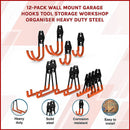 12 - Pack Wall Mount Garage Hooks Tool Storage Workshop Organiser Heavy Duty Steel - RnR Galore