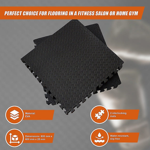 12 Tiles EVA Rubber Foam Gym Mat 60x60cm – 2.5cm Thick Fitness Flooring Set - RnR Galore
