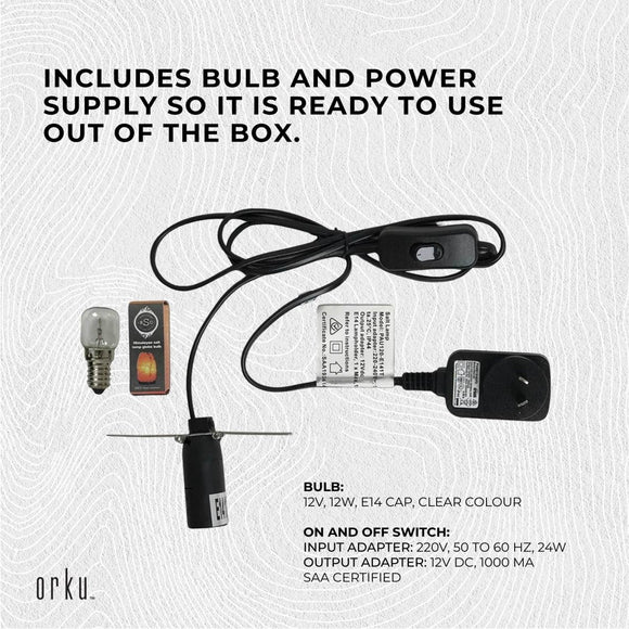 12W 12V Himalayan Pink Salt Lamp - Bud Iron Basket Rock Crystal Light Bulb On/Off Switch - RnR Galore