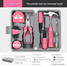 13 - Piece Essential Household Tool Kit - Compact Home Repair & DIY Set with Storage Case(pink) - RnR Galore