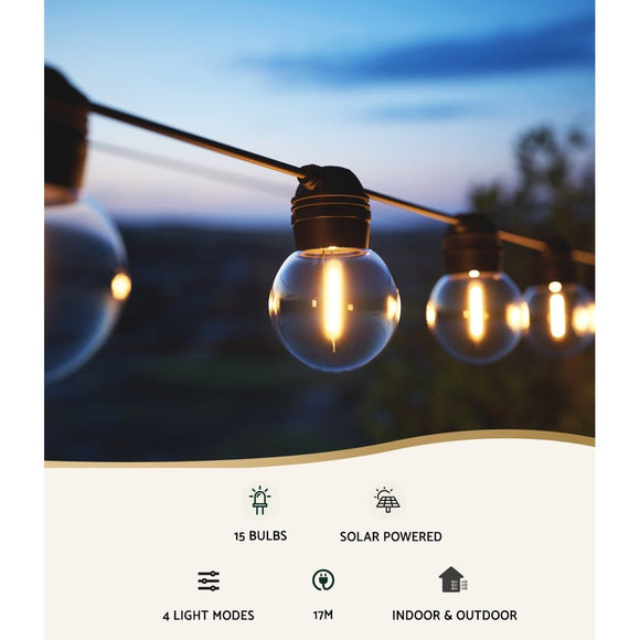 17m Solar Festoon Lights Outdoor LED String Light Christmas Wedding Decor 2 Pack - RnR Galore