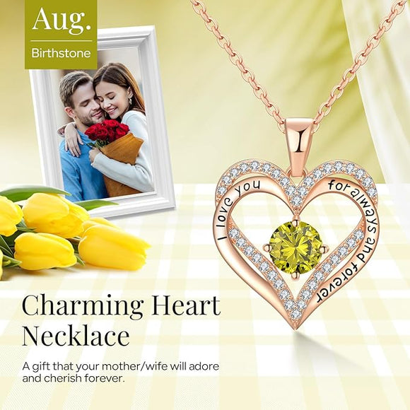 18K Rose Gold Necklaces for Women, 926 Sterling Silver Gifts for Mothers Day, Jewelry for Wife Mom Her Girlfriend, Birthstone Diamond Necklace for Birthday Anniversary, Heart Pendant Jewelry - AUG - RnR Galore
