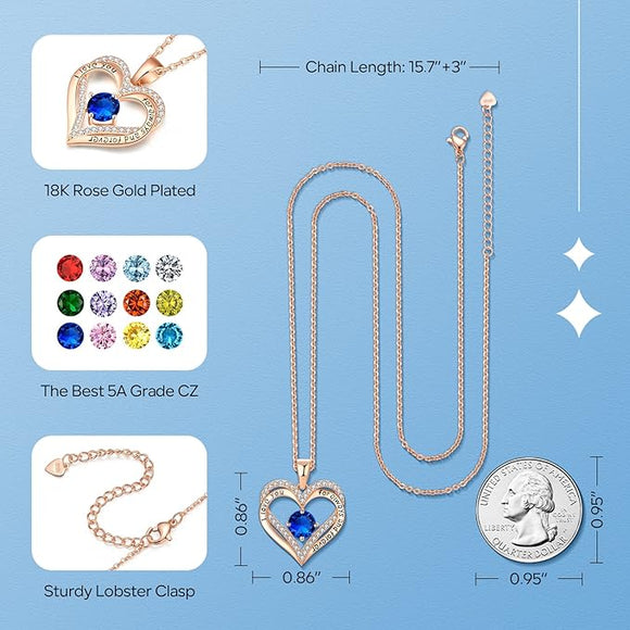 18K Rose Gold Necklaces for Women, 927 Sterling Silver Gifts for Mothers Day, Jewelry for Wife Mom Her Girlfriend, Birthstone Diamond Necklace for Birthday Anniversary, Heart Pendant Jewelry - SEP - RnR Galore