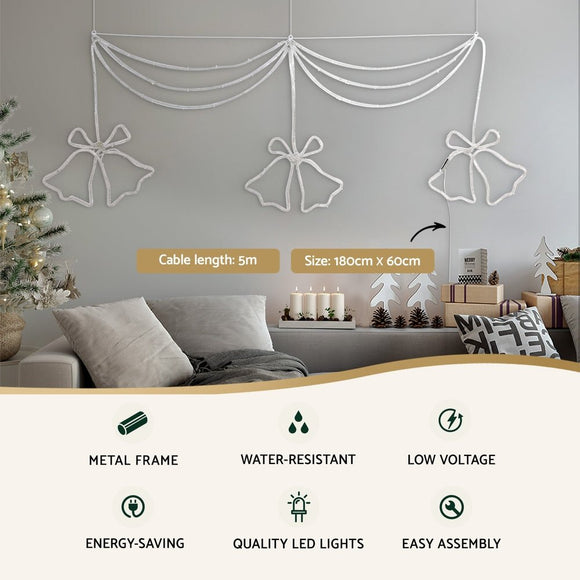 1.8M Christmas Lights 288 LED Bell Motif Light Decorations Jingle Jollys - RnR Galore