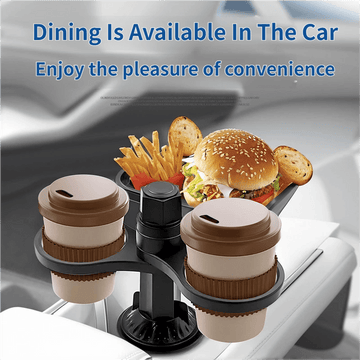 2 - in - 1 Car Rotating Dinner Tray & Double Cup Holder with Secure Phone Mount - Car Cup Slot Swivel Expander and Snacks & Drinks Organizer - RnR Galore