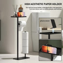 2 - in - 1 Freestanding Toilet Paper Holder - Thick Carbon Steel with Matte Black Finish, Storage Top and 2 * Paper Roll Holder - RnR Galore