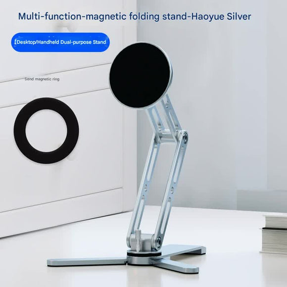 2 - in - 1 Magnetic Folding Stand for Phones & Tablets - Adjustable Aluminum Desktop & Handheld Holder(silver) - RnR Galore