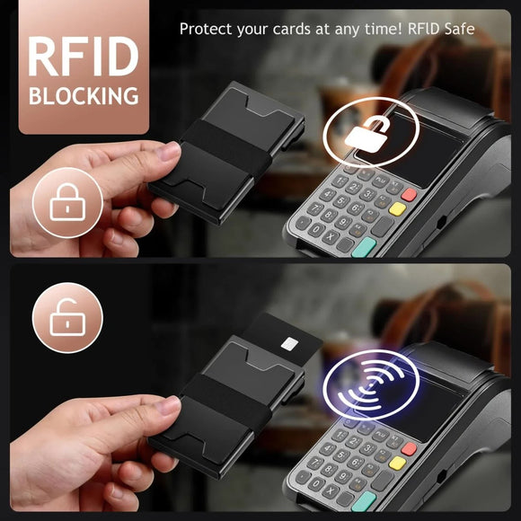 2 - Pack Black Metal Thin Slim Men Women Pop Up Wallet (10.1 x 6.9 x 1.7 cm) - RFID Anti - theft Card Holder with box - RnR Galore