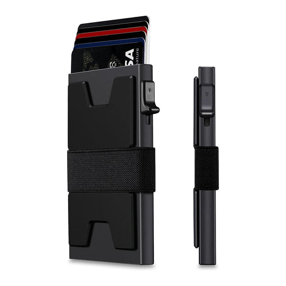 2 - Pack Black Metal Thin Slim Men Women Pop Up Wallet (10.1 x 6.9 x 1.7 cm) - RFID Anti - theft Card Holder with box - RnR Galore