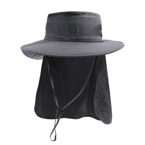2 - Pack Dark Grey Men's Adjustable Sun Protection Hat - Wide Brim, Deep Crown, Quick Dry Breathable Sun Cap with Neck Flap for Hiking & Outdoors - RnR Galore