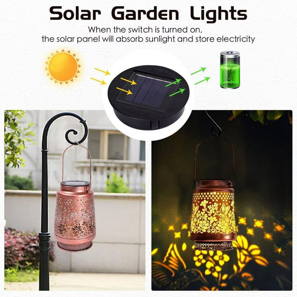 2 - Pack Decorative Solar Butterfly Hanging Lantern(11x11x17CM) - Waterproof Metal Hollow - Carved Outdoor Garden Projection Light for Garden and Patio - RnR Galore