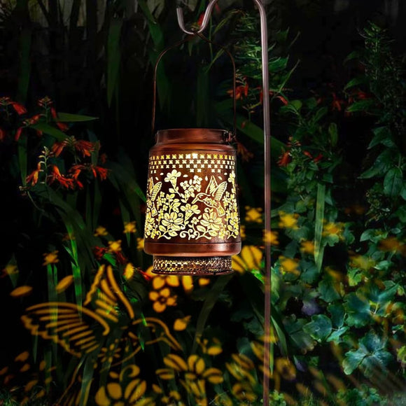 2 - Pack Decorative Solar Butterfly Hanging Lantern(11x11x17CM) - Waterproof Metal Hollow - Carved Outdoor Garden Projection Light for Garden and Patio - RnR Galore