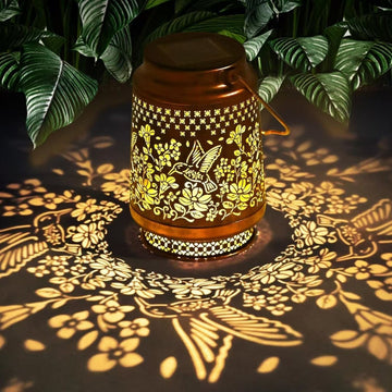 2 - Pack Decorative Solar Hummingbird Lantern(11x11x17CM) - Waterproof Hanging Iron Art Outdoor Projection Light for Garden and Patio (Up to 12 Hrs Illumination) - RnR Galore