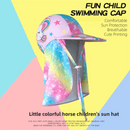 2 - Pack Girls' Sun Protection Swim Cap Set - Cute Cartoon Rainbow Horse Pattern, Quick Dry Nylon Swimming & Wading Hat - RnR Galore