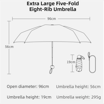2 - Pack Green Ultra - Compact 5 - Fold Waterproof All - Weather Umbrella for Women - Heart Pattern, Black Glue UV Protection, 8 - Rib Frame, Portable Capsule Parasol - RnR Galore