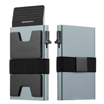 2 - Pack Grey Metal Thin Slim Men Women Pop Up Wallet (10.1 x 6.9 x 1.7 cm) - RFID Anti - theft Card Holder with box - RnR Galore