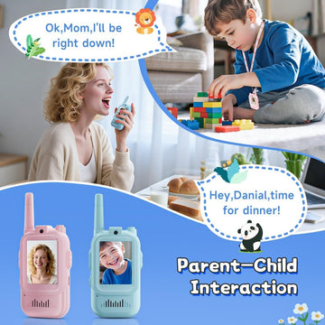 2 - Pack Mini Wireless Video Intercom Set for Children(Blue & Pink) - Educational and Interactive Dual - Frequency Walkie Talkie Toy for Playtime - RnR Galore