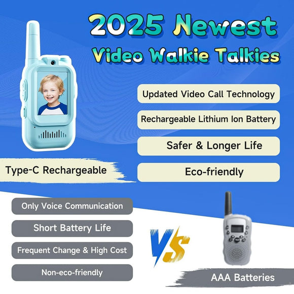2 - Pack Mini Wireless Video Intercom Set for Children(Blue & Pink) - Educational and Interactive Dual - Frequency Walkie Talkie Toy for Playtime - RnR Galore