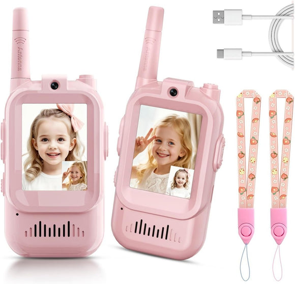 2 - Pack Mini Wireless Video Intercom Set for Children(Pink) - Educational and Interactive Walkie Talkie Toy for Playtime