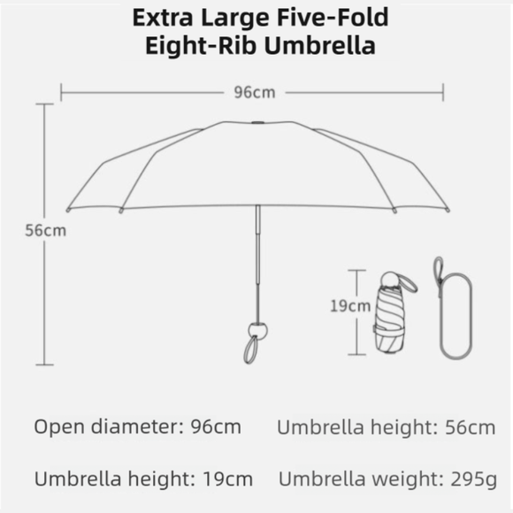 2 - Pack White Ultra - Compact 5 - Fold Waterproof All - Weather Umbrella for Women - Heart Pattern, Black Glue UV Protection, 8 - Rib Frame, Portable Capsule Parasol - RnR Galore