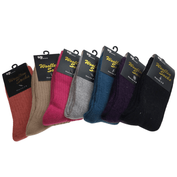 2 Pairs WOOL BLEND SOCKS Ladies Womens Thick Soft Work Thermal Warm Winter - 2 - 8 - RnR Galore