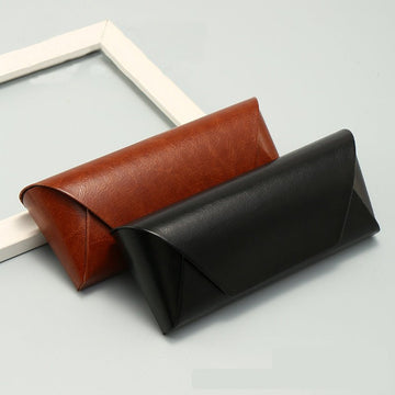 2 Pcs ( 1 Brown + 1 Black ) Vintage Style PU Leather Eyewear Case - Protective Hard Shell with Soft Lining - RnR Galore