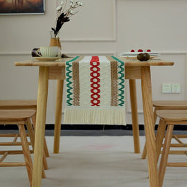 2 - PCS Christmas Edition Bohemian Woven Table Runner with Tassels - Rustic Farmhouse Decor for Dining & Coffee Tables - RnR Galore