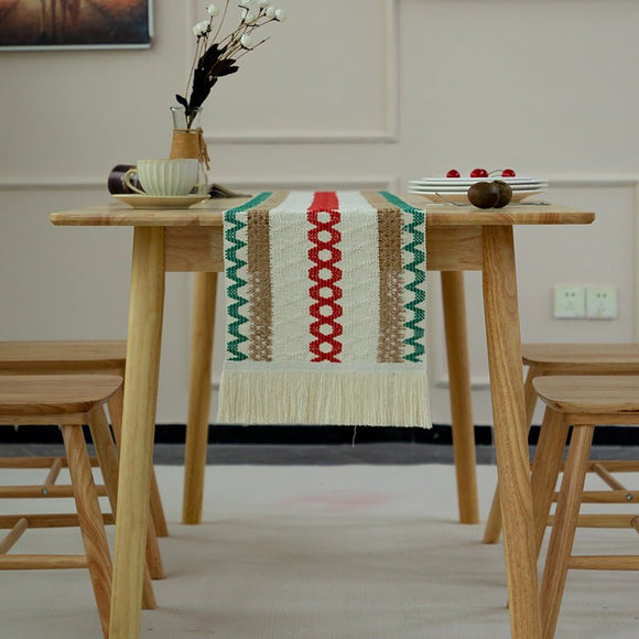 2 - PCS Christmas Edition Bohemian Woven Table Runner with Tassels - Rustic Farmhouse Decor for Dining & Coffee Tables - RnR Galore